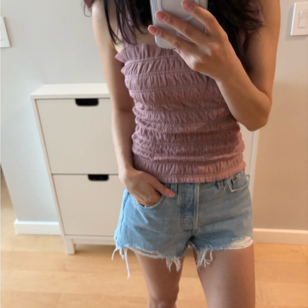 Anthropologie pink smocked top
